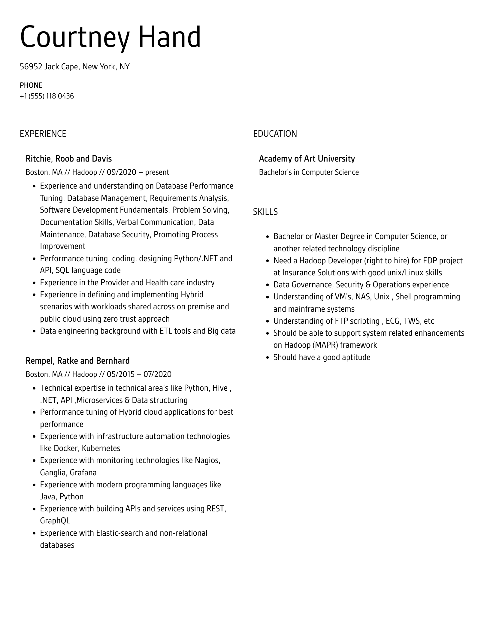 Hadoop Resume Samples | Velvet Jobs