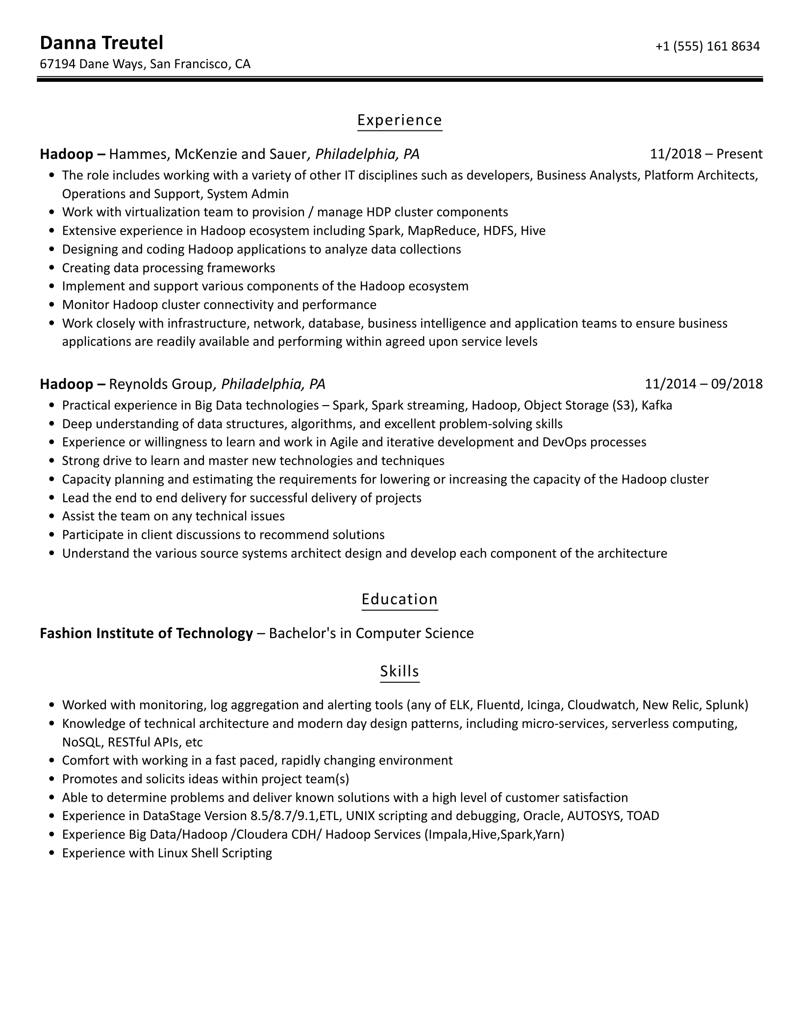 Hadoop Resume Samples | Velvet Jobs