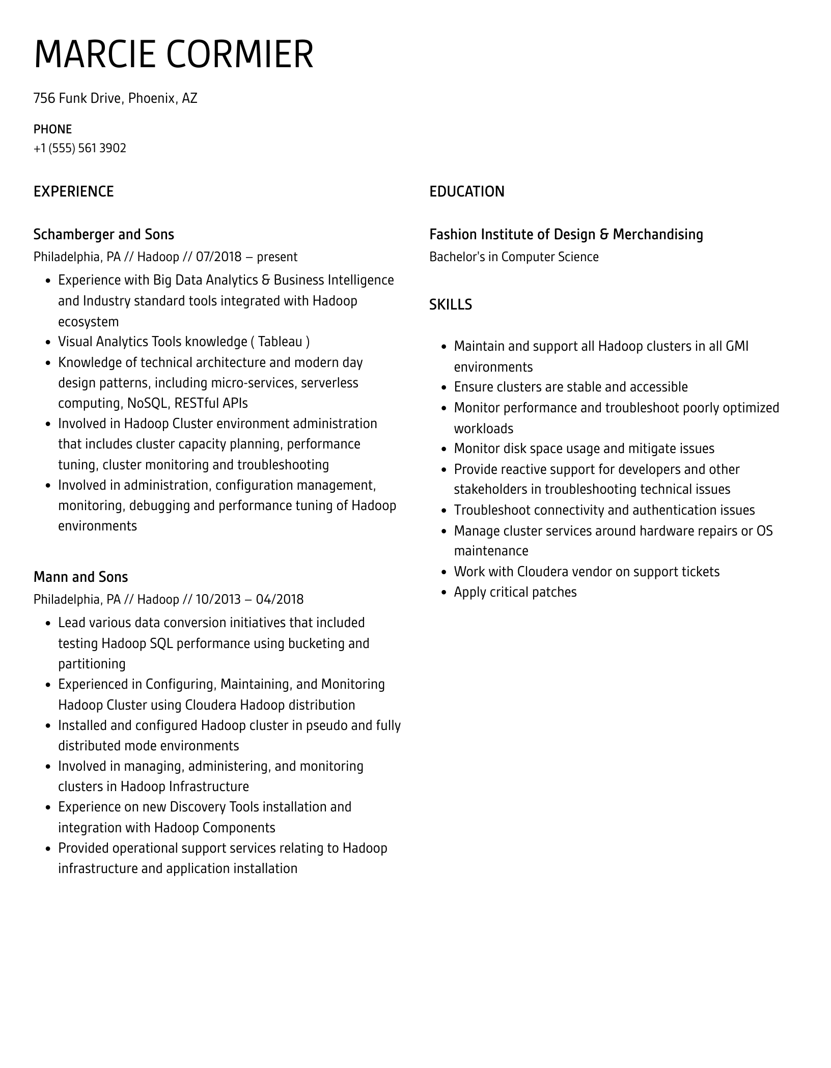 Hadoop Resume Samples | Velvet Jobs