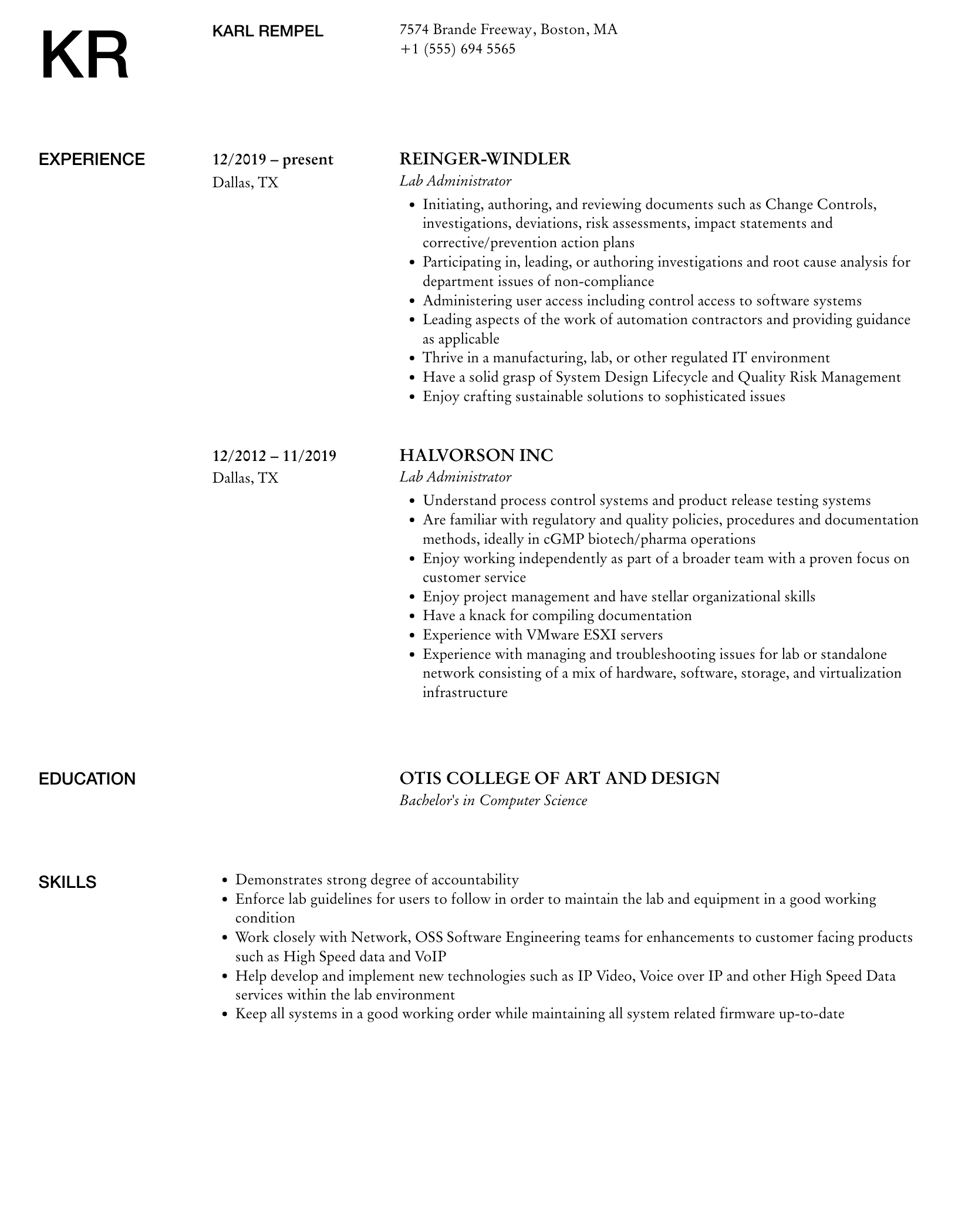 Lab Administrator Resume Samples | Velvet Jobs