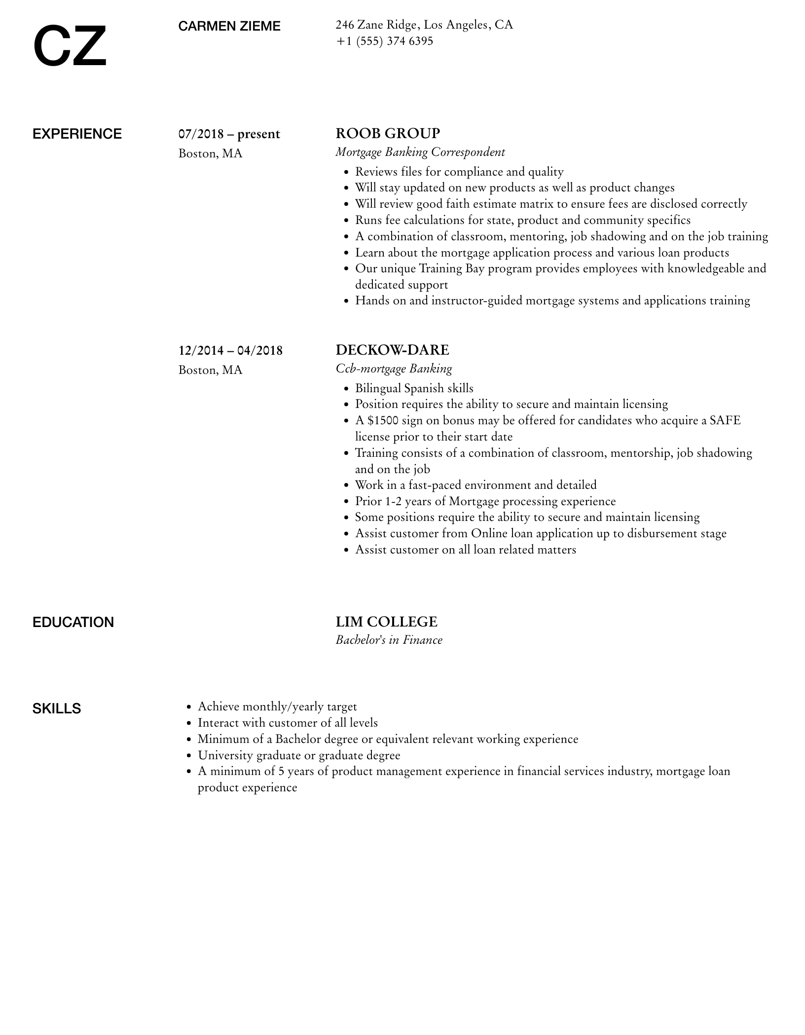 Mortgage Banking Resume Samples | Velvet Jobs