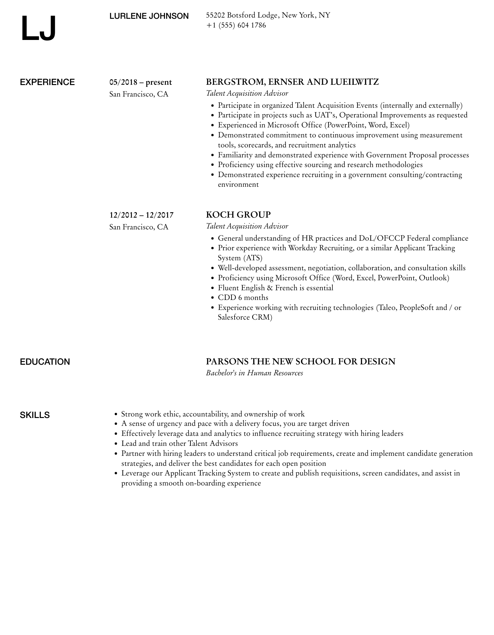 Talent Acquisition Advisor Resume Samples | Velvet Jobs