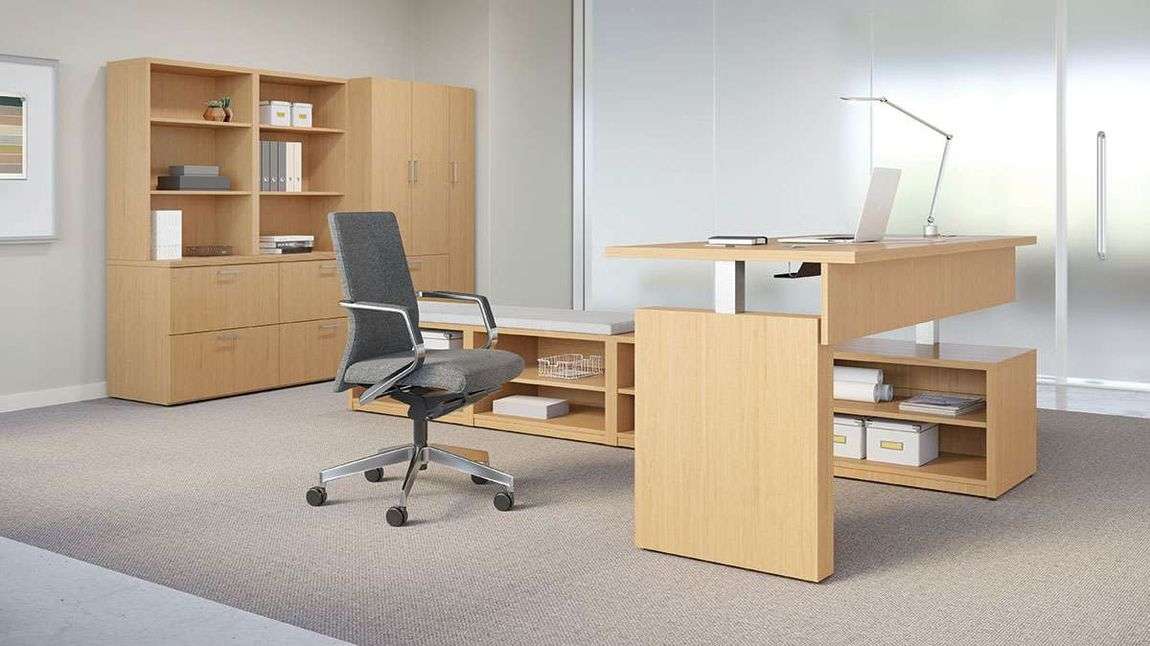 executive minimalist private office with ergonomic desk