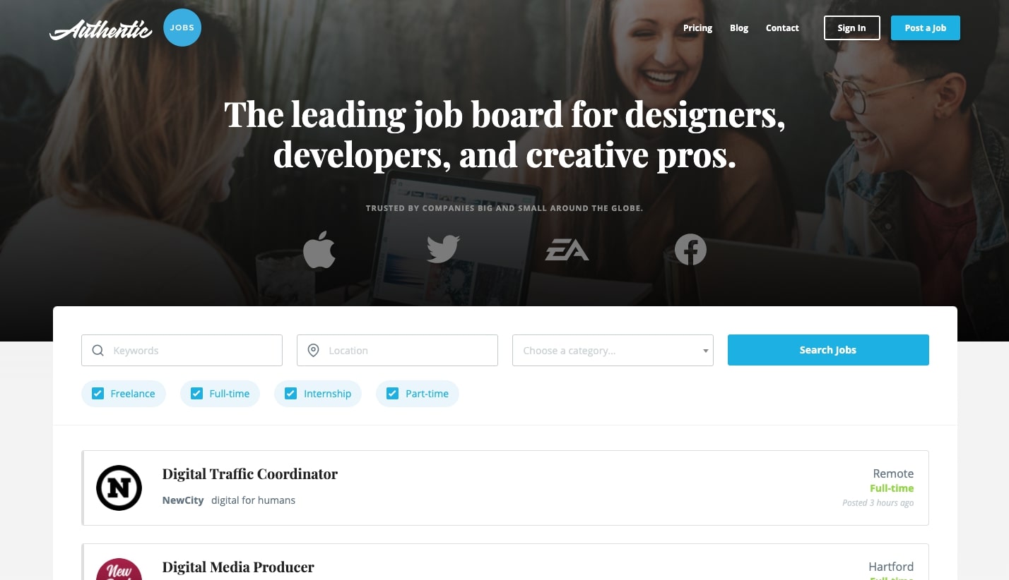 authentic jobs freelancer and job website