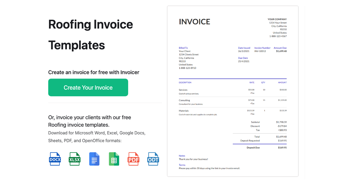 Roofing Invoice Templates