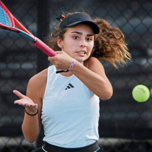 Bethel Park’s Cami Fisher returns a serve during the 2023 WPIAL Class 3A team tennis championships.