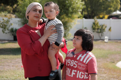 Urooj Alavi with her two children.