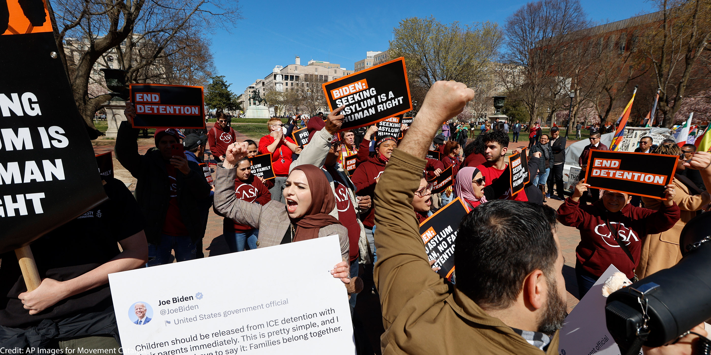 Activists march to the White House to demand no asylum ban and no family detention.