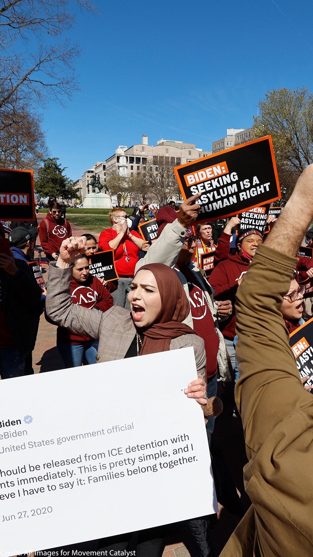 Activists march to the White House to demand no asylum ban and no family detention.