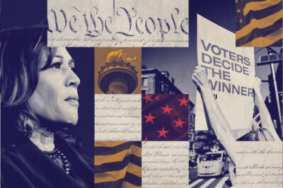 A graphic featuring Harris and imagery pertaining to voting rights.