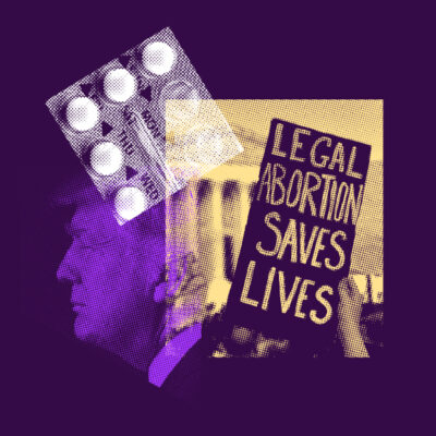 A collage of images pertaining to reproductive rights.