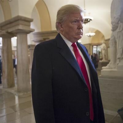 Donald Trump walks through the Crypt at the U.S. Capitol building.