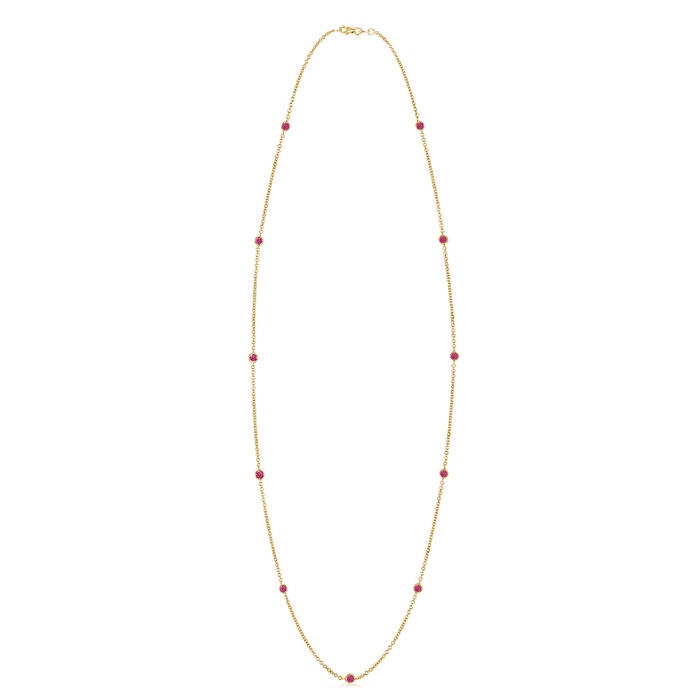 3mm AAAA Round Pink Sapphire Station Necklace in Yellow Gold 