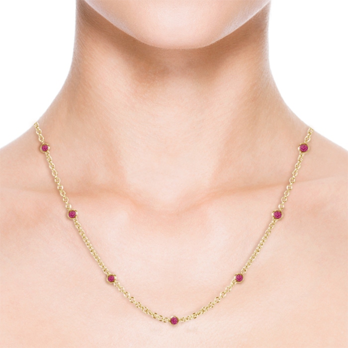 3mm AAAA Round Pink Sapphire Station Necklace in Yellow Gold product image