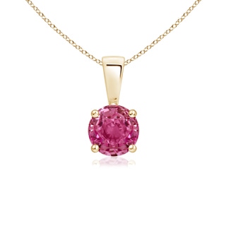 5mm AAAA Classic Prong-Set Round Pink Sapphire Solitaire Pendant in Yellow Gold