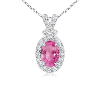 6x4mm AAA Vintage Style Pink Sapphire Pendant with Diamond Halo in White Gold