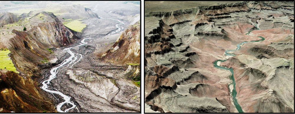 Spillways at Mount St. Helens and Grand Canyon