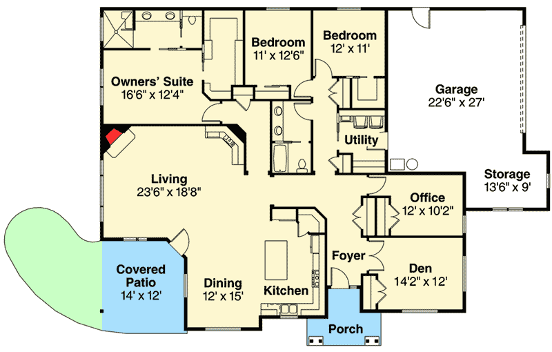 3 Bed House Plan with Den and Office 72799DA