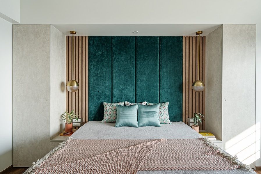 A beautiful bedroom adorned with velvet.