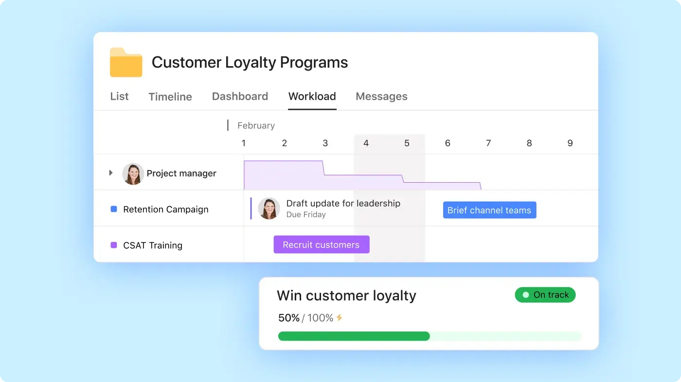 Product UI in Asana of setting up goals for Customer Loyalty Program 