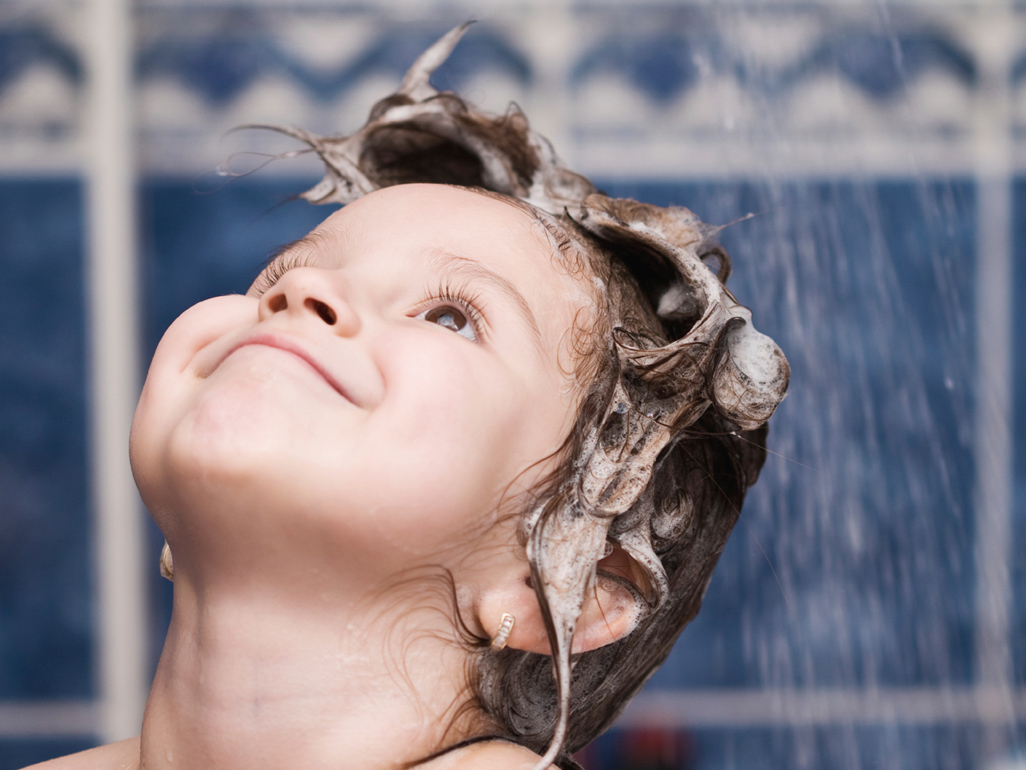 child in the shower