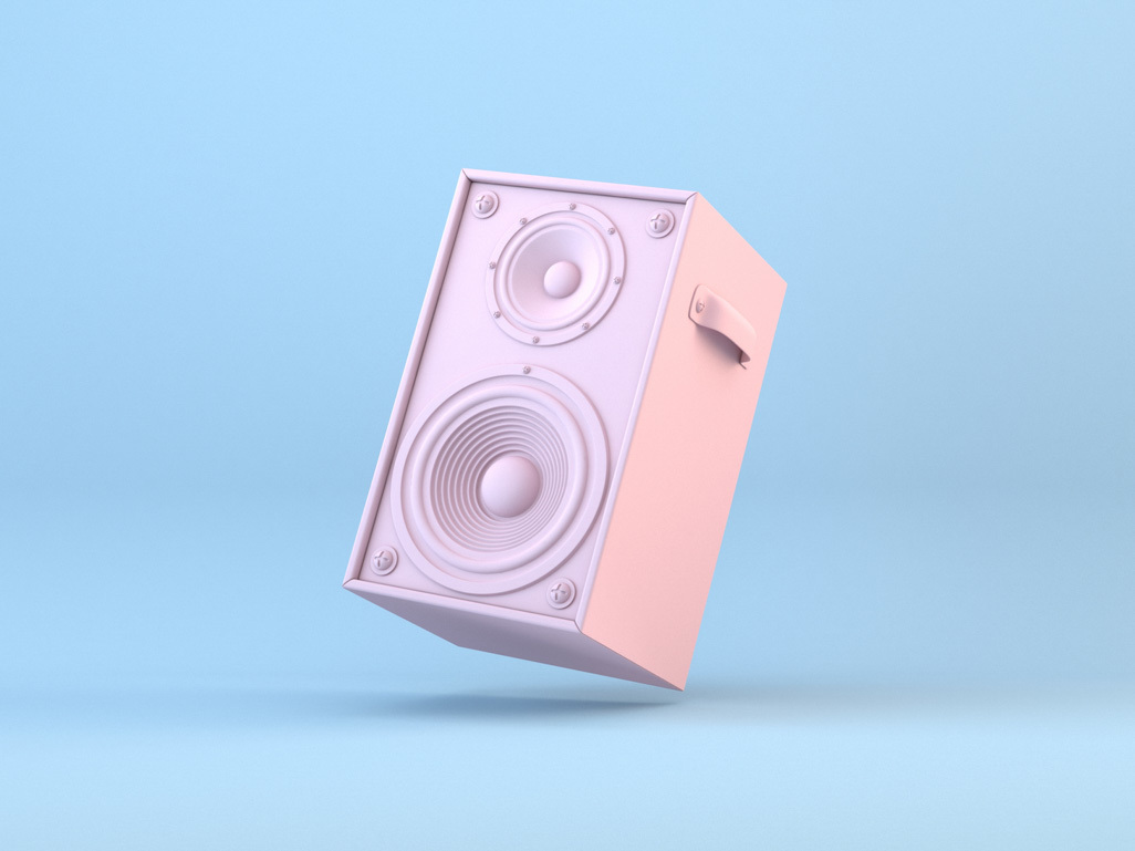 A pink subwoofer on a blue background