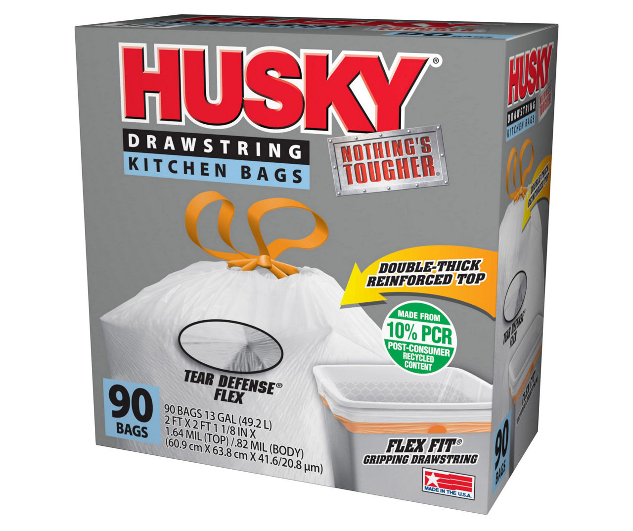 Husky 13-Gallon Tear Defense Flex Drawstring Kitchen Bags, 90-Count ...