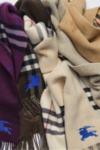 Shot of Burberry Cashmere Scarves laid against each other 