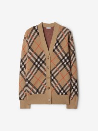 Check Wool Blend Cardigan in colour Sand