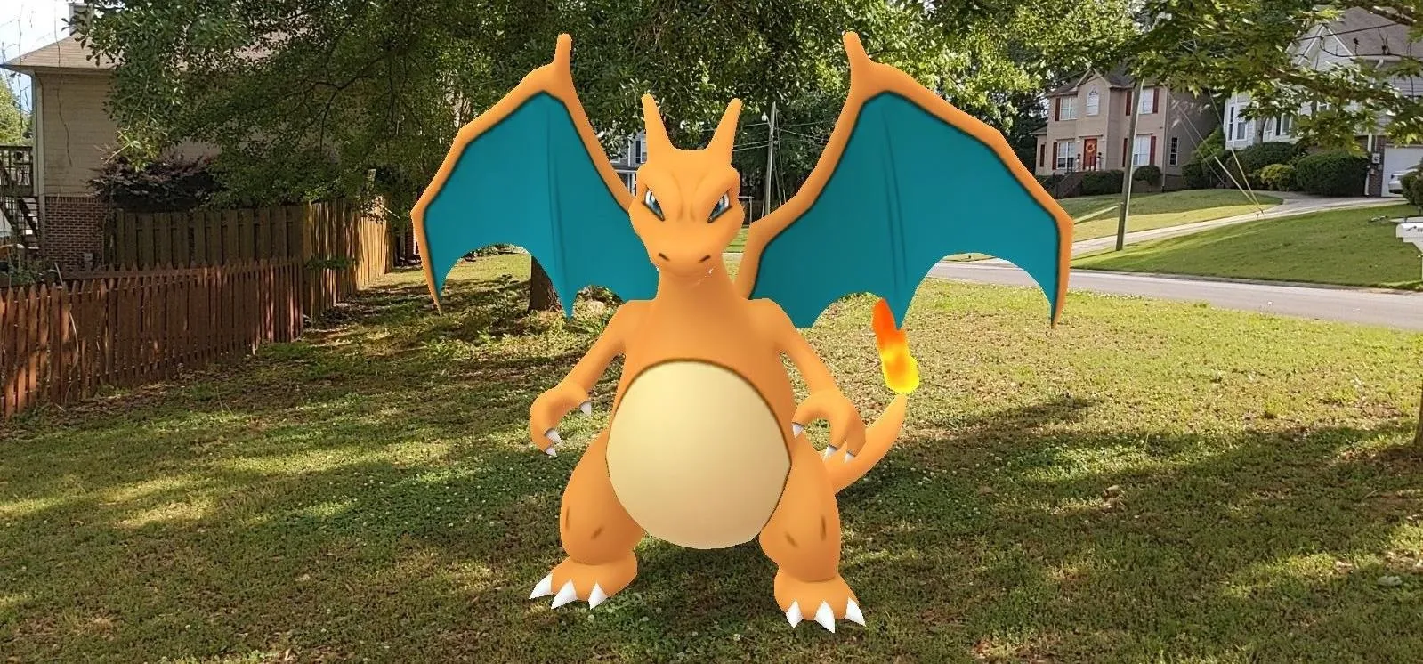 Charizard character in an outdoor setting.