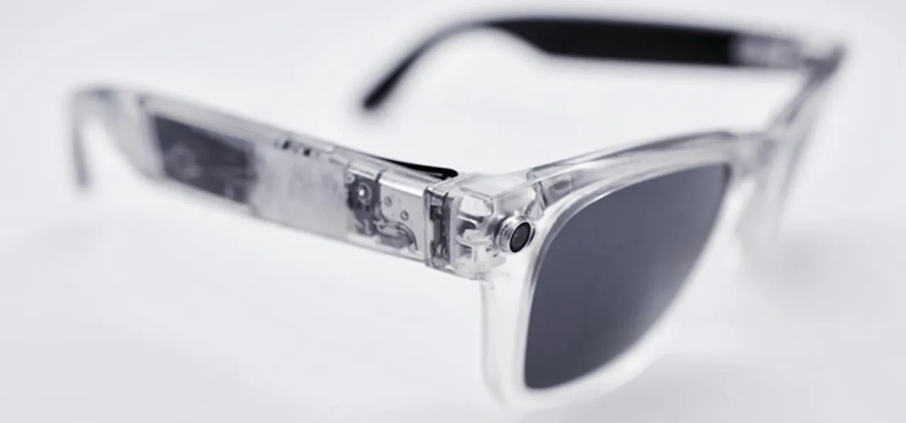 Clear-framed sunglasses with dark lenses.