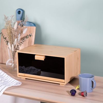 Aaron Bamboo Bread Bin With Acrylic Door Natural