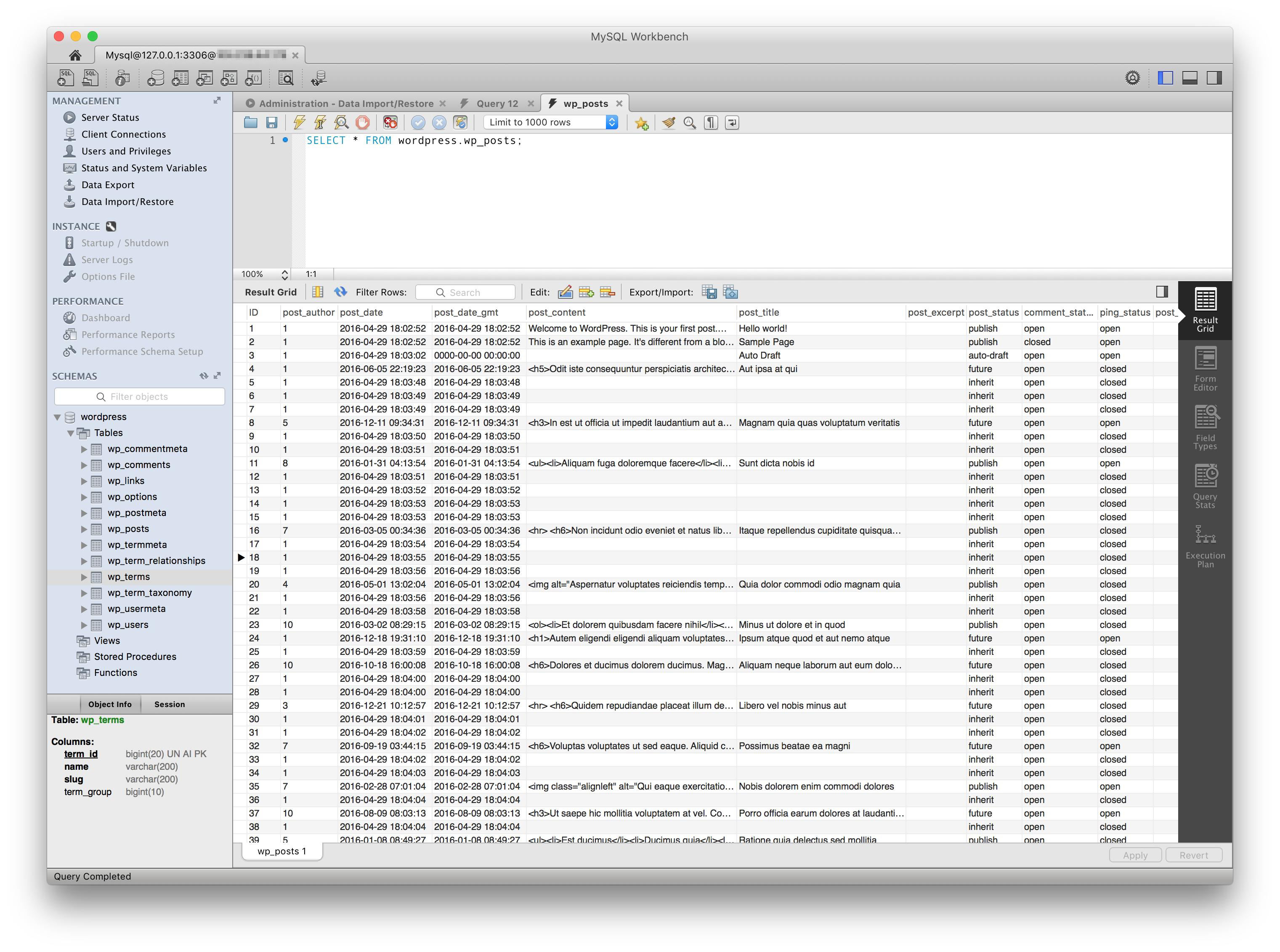 A table query in MySQL Workbench