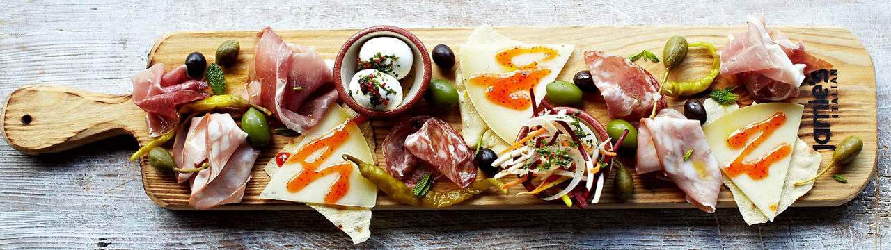 Jamie's Italian Meat Cheese Charcuterie Planks of Food Hero