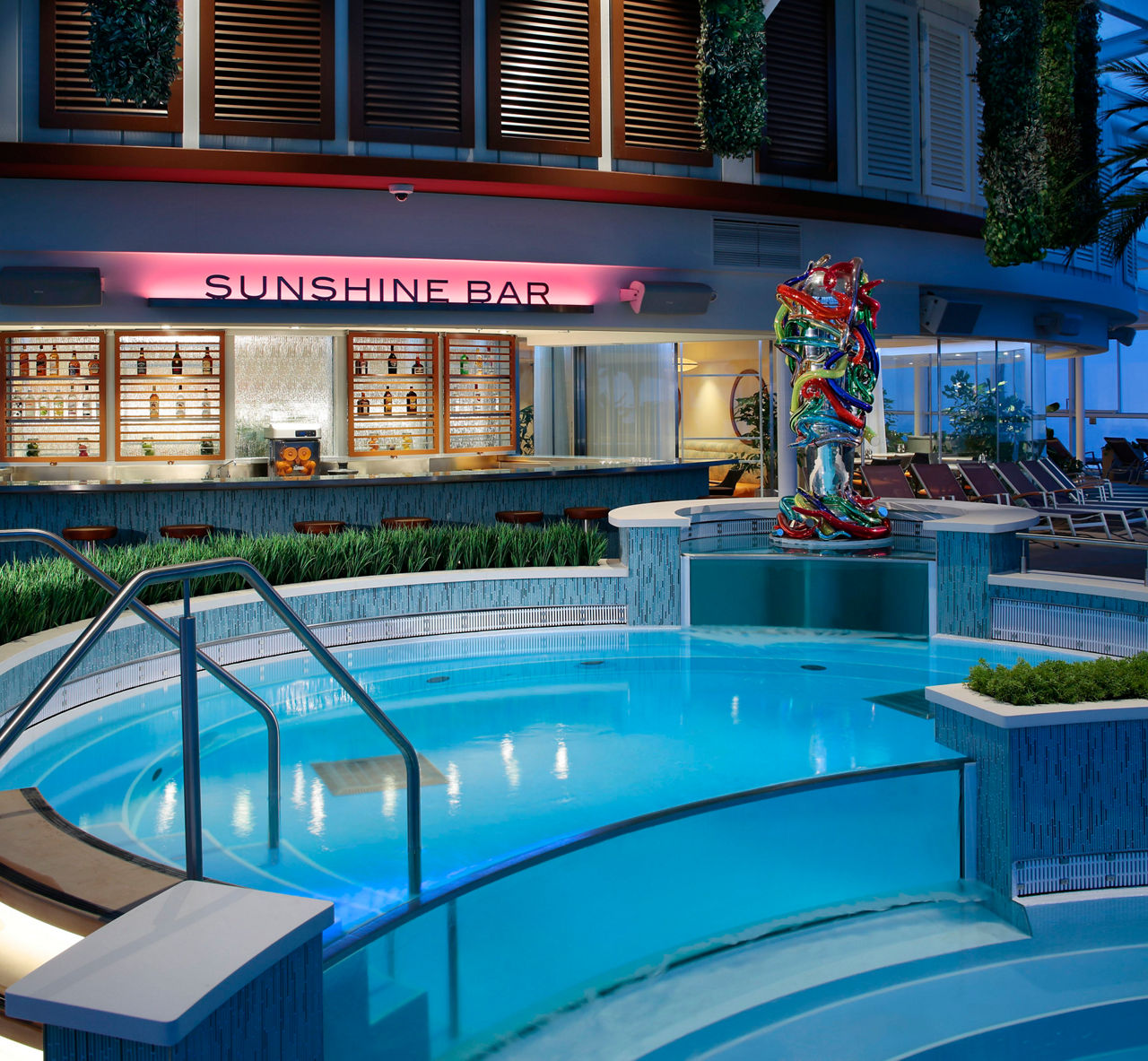 Sunshine Bar by the Pool at Night