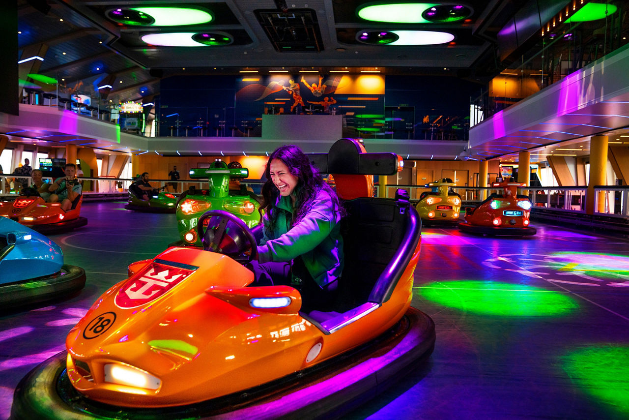 girl riding bumpercar  in playing zone