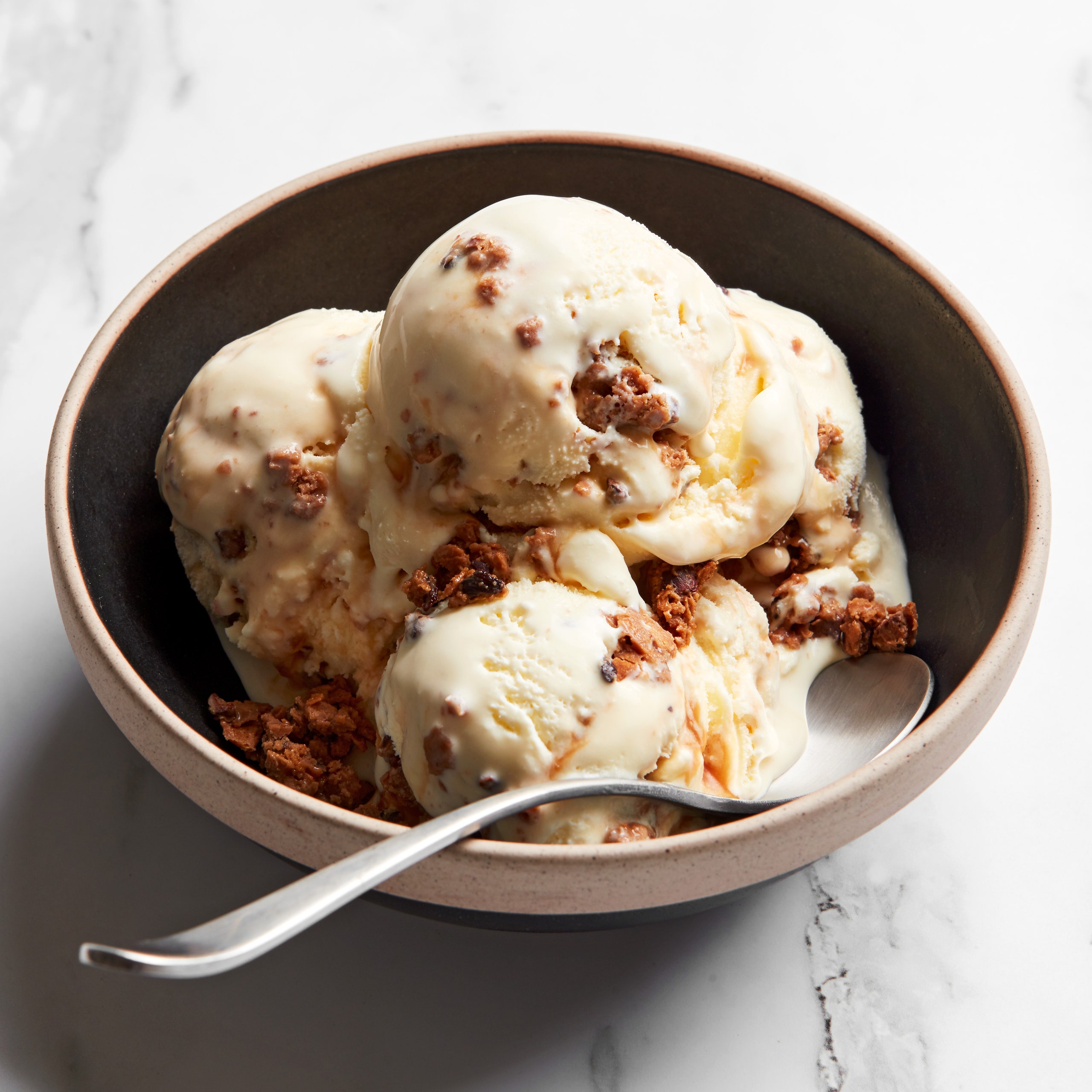 Scoops of Nutterbuddy Ice Cream in a bowl.