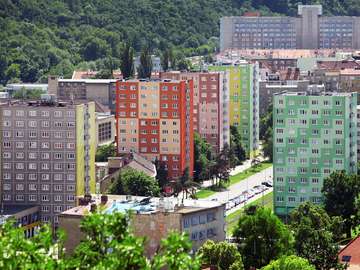 Colorful blocks of flats in Brno (Czech Republic) puzzle online from photo