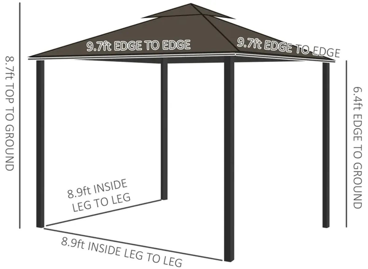 Coffee Outdoor Escape: 10x10 Double-Tier Gazebo with Netting