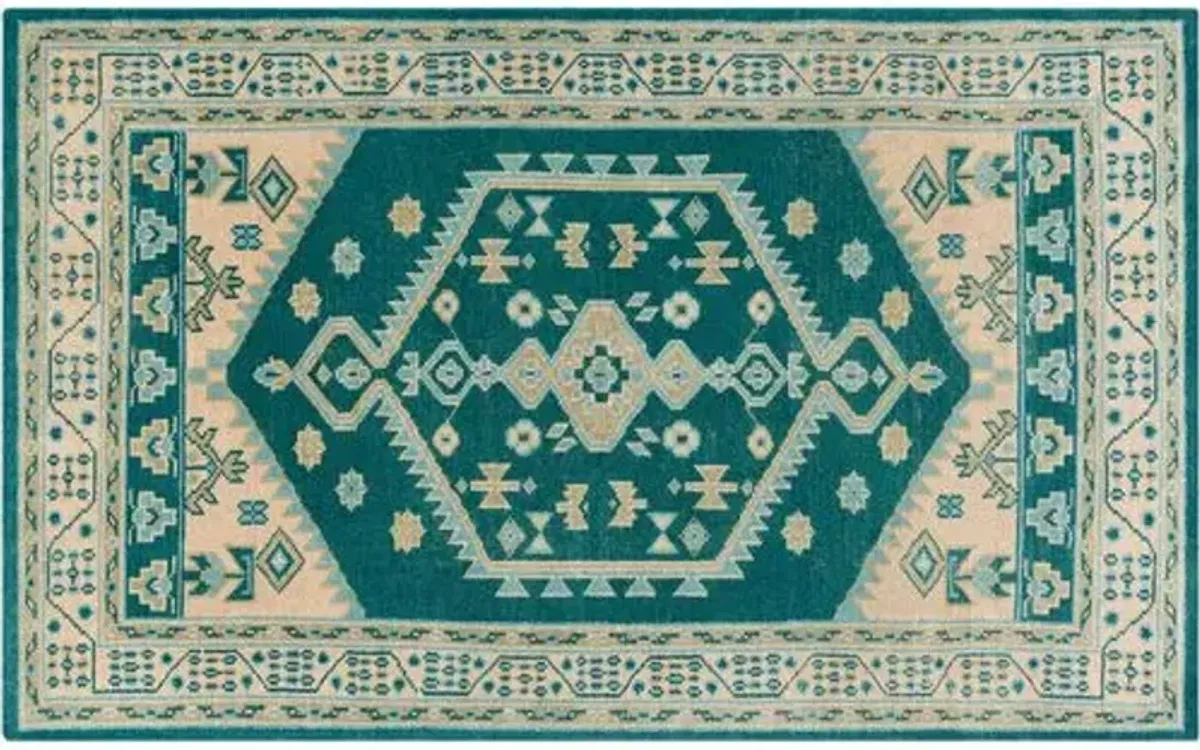 Mindy Hand-Knotted Rug - Emerald/Beige - Green - Green