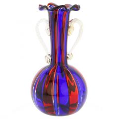 Small Vase With Handles - Blue and Red Stripes