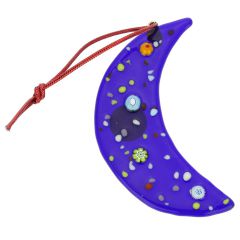 Murano Glass Moon Christmas Ornament - Blue