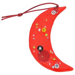 Murano Glass Moon Christmas Ornament - Red