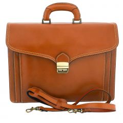 Fioretta Genuine Leather Italian Briefcase For Men And Women Attache Case Shoulder Laptop Bag - Tan Brown