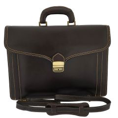 Fioretta Genuine Leather Italian Briefcase For Men And Women Attache Case Shoulder Laptop Bag - Dark Brown