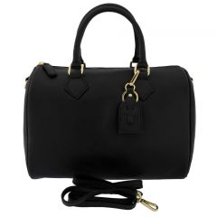 Fioretta Italian Genuine Leather Satchel Barrel Handbag Crossbody For Women - Black