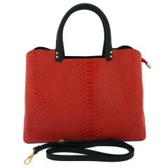 Fioretta Italian Genuine Leather Crocodile Pattern Carryall Satchel Handbag Crossbody For Women - Red