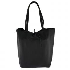 Fioretta Italian Genuine Leather Shopper Bag Carryall Handbag Shoulder Bag Tote for Women - Black