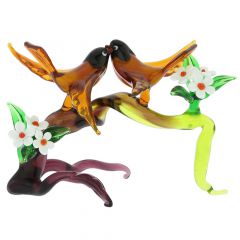 Murano Glass Birds On A Cherry Branch - Golden Brown