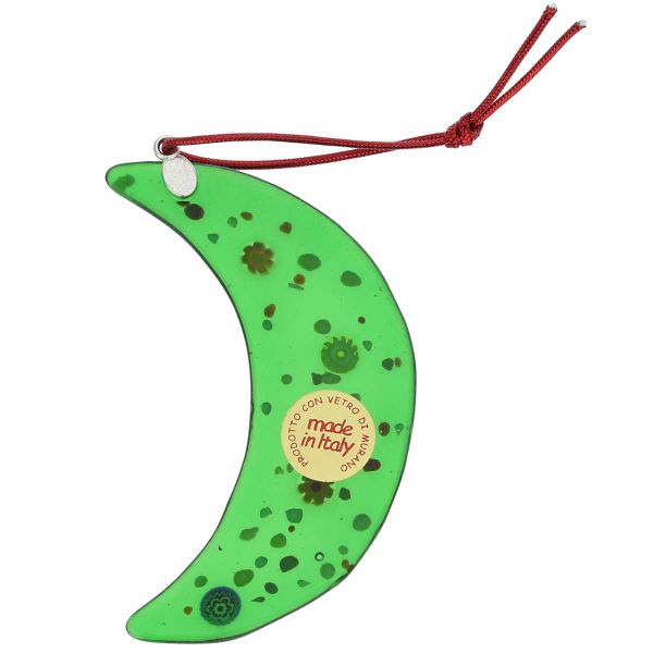 Murano Glass Moon Christmas Ornament - Green